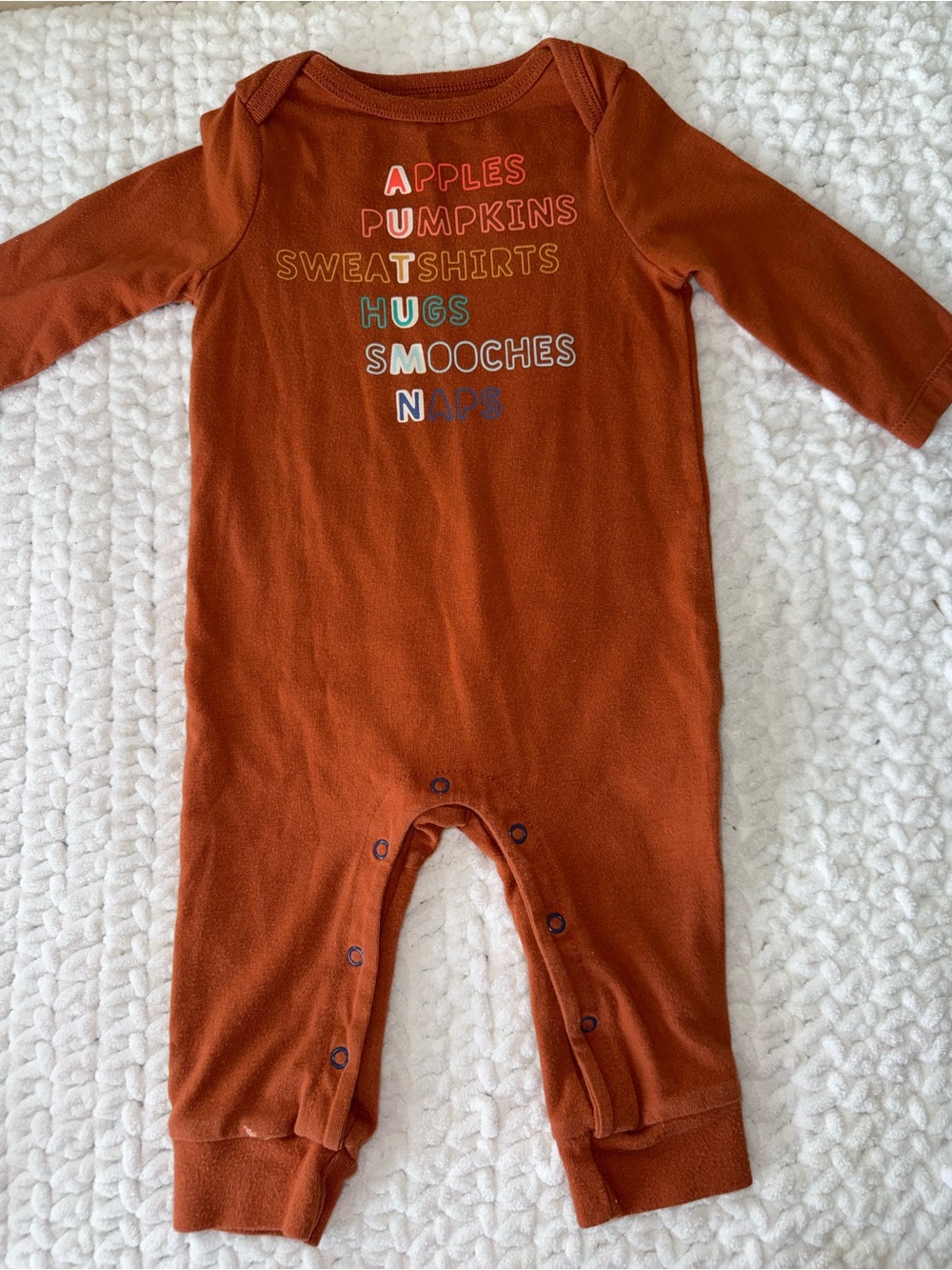 Cat & Jack Rust Orange Long-Sleeve Footie with Playful Text